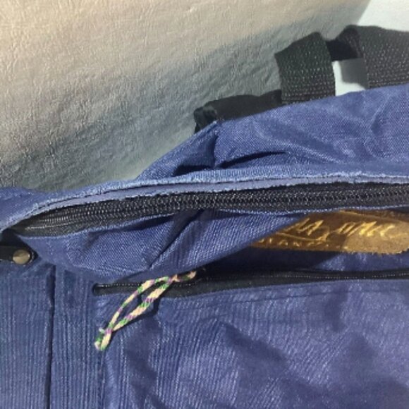 Vintage Arizona Jean Co Leather Bottom Backpack 15" x 12" Blue - Picture 9 of 10